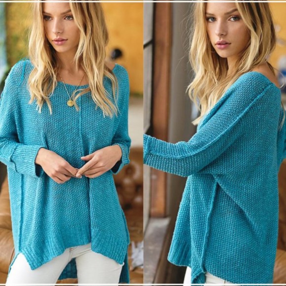 01 Cozy V neck Side Slit Knit Sweater Top - Picture 2 of 7